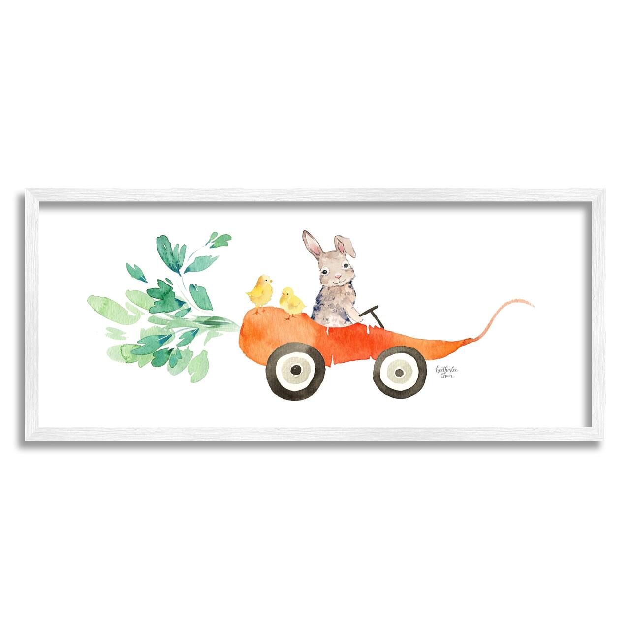 Stupell Industries Spring Rabbit Chicks Riding Seasonal Carrot Wagon Framed Giclee Art